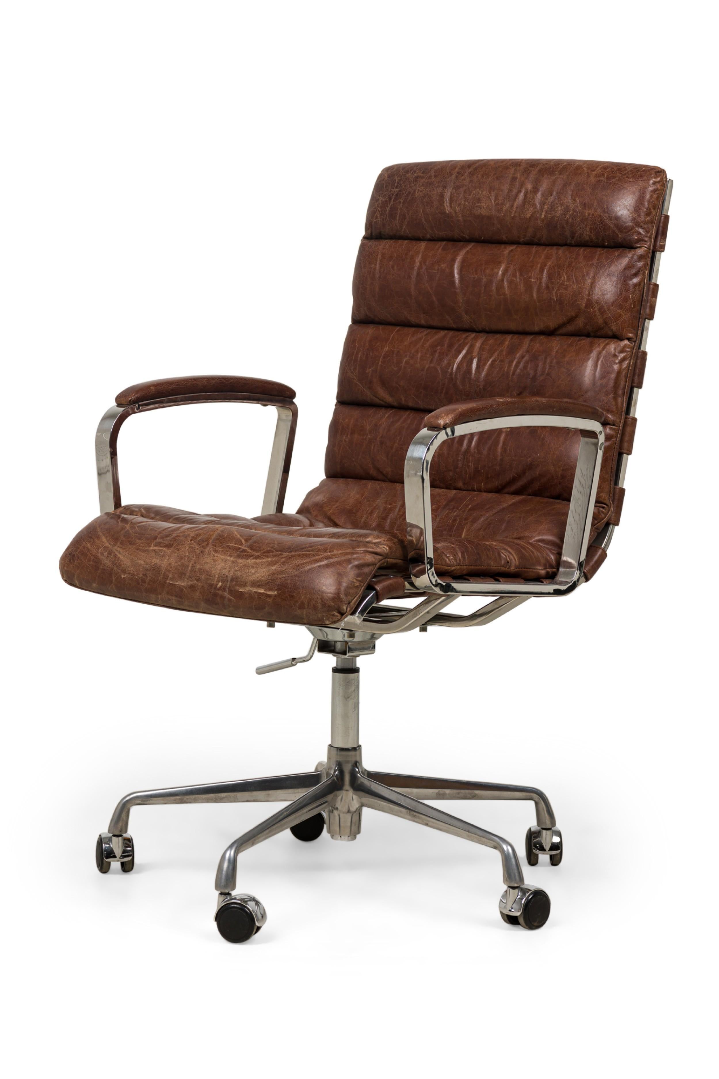 RH Oviedo American Style Brown Leather Upholstered Swivel / Desk Chair 5