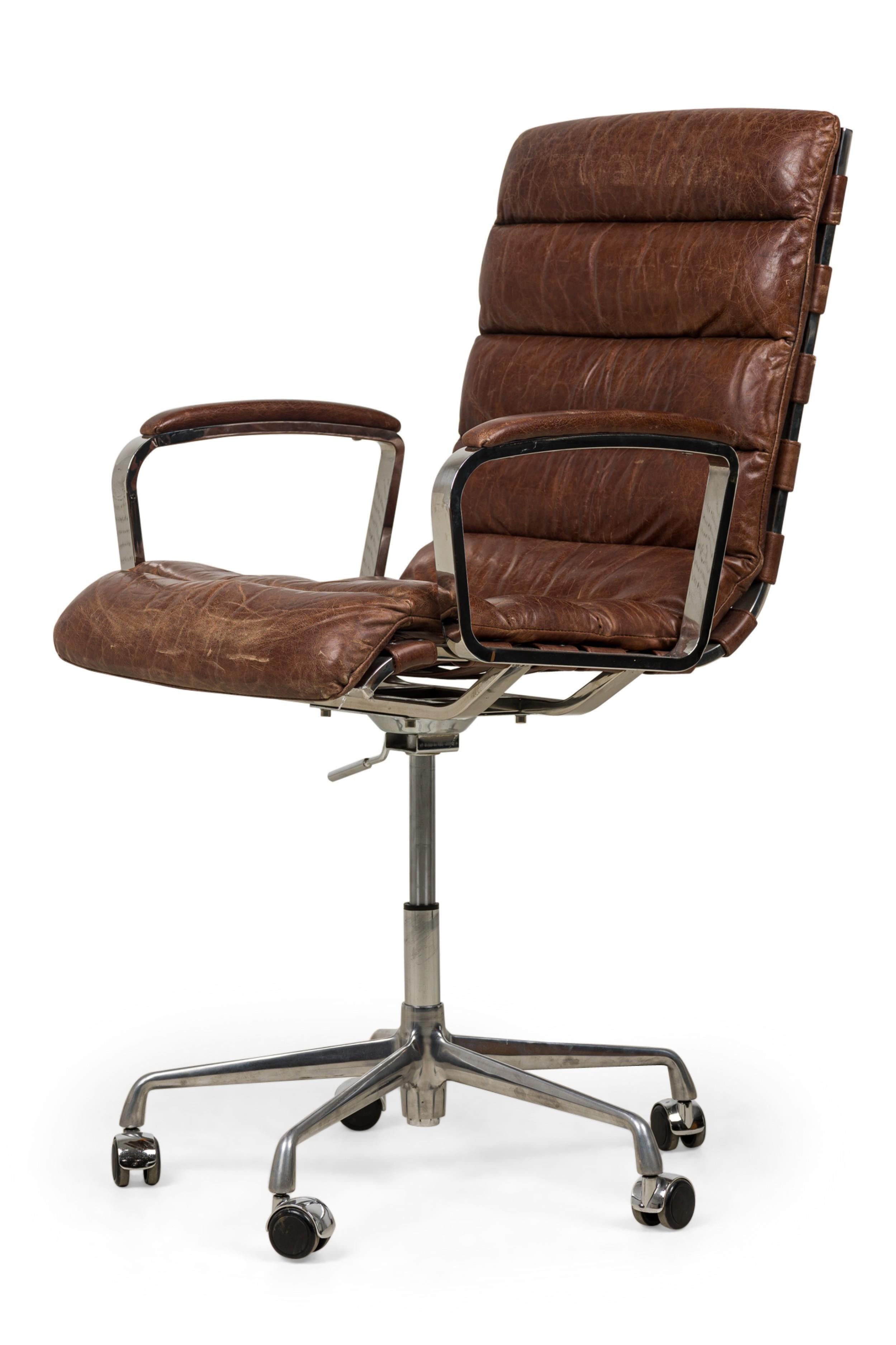 Unknown RH Oviedo American Style Brown Leather Upholstered Swivel / Desk Chair