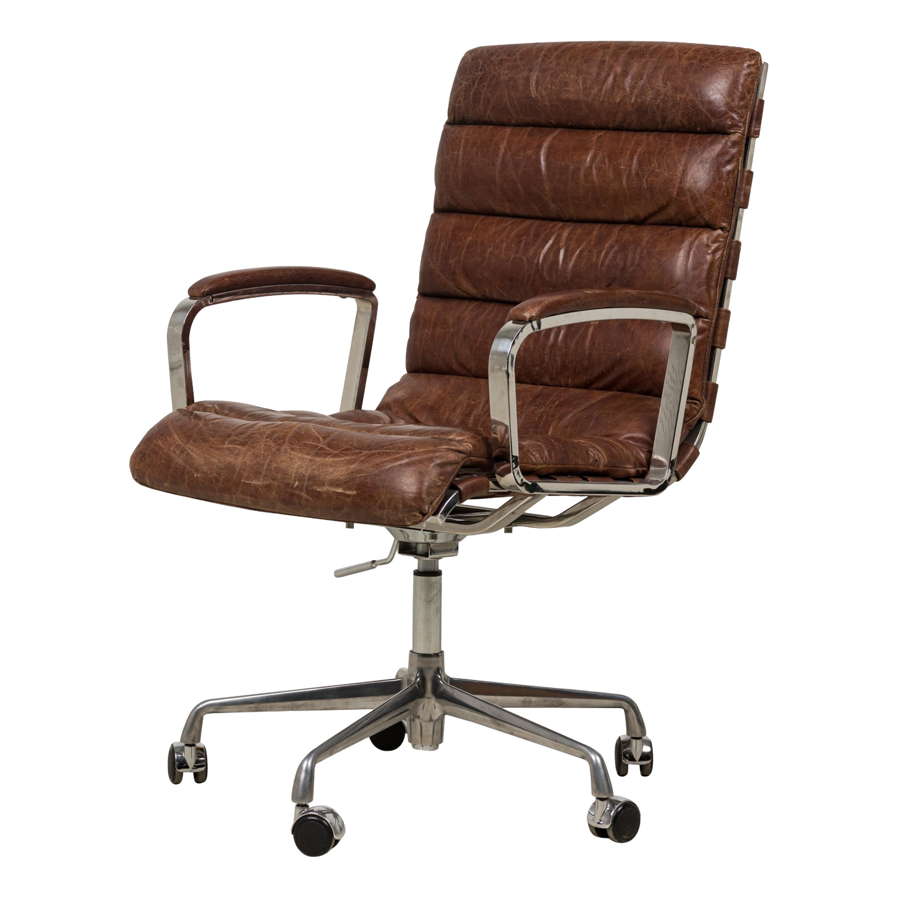 RH Oviedo Mid-Century American Style Leather Upholstered Swivel / Desk Chair