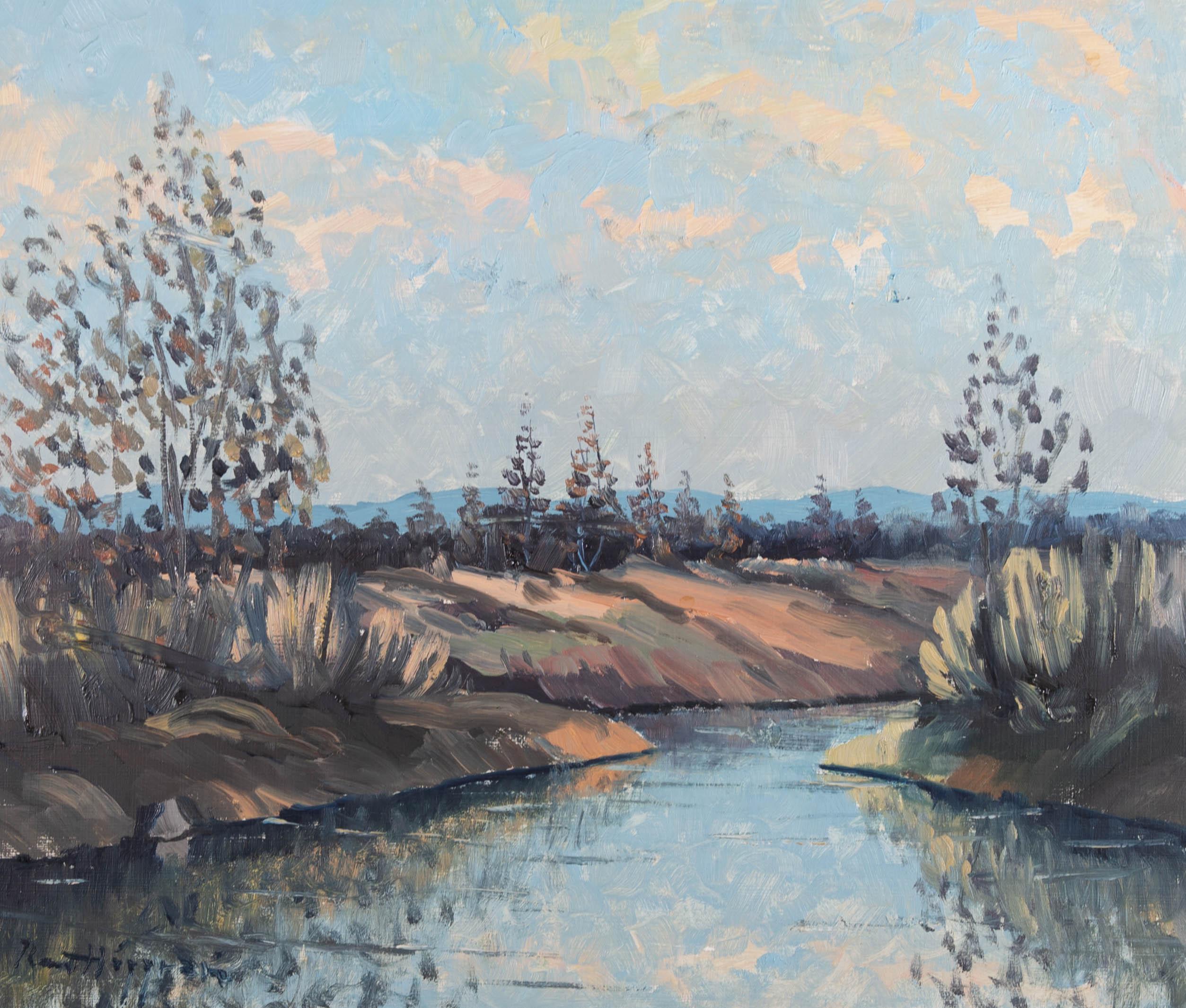 R.H. - 20th Century Oil, A River View For Sale 1