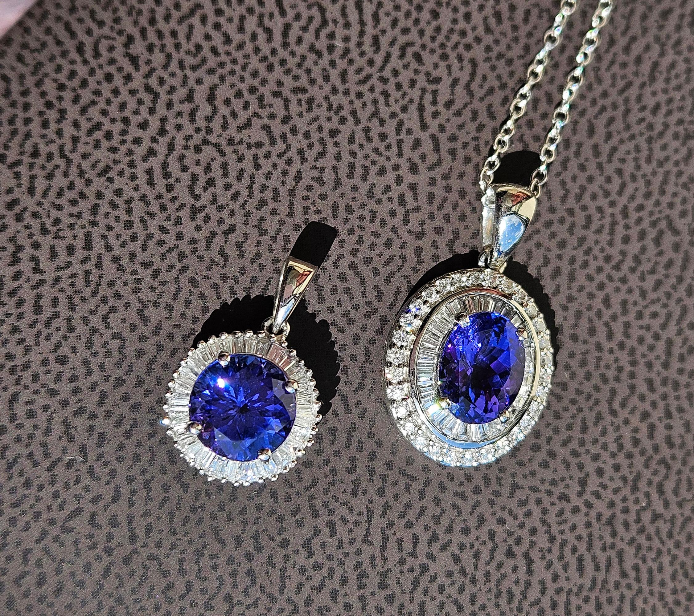 Rhapsody AAAA OVAL Tanzanite E-F VS Baguettes Diamonds 3.45ctw Platinum Pendant en venta 13