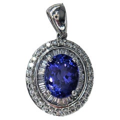 Rhapsody AAAA OVAL Tanzanite E-F VS Baguettes Diamonds 3.45ctw Platinum Pendant