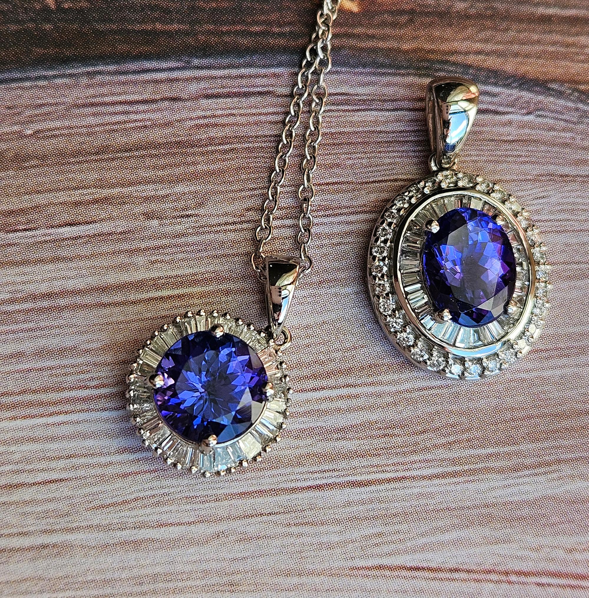 Rhapsody AAAA Round Tanzanite & E-F VS Baguettes Diamonds 3.20ctw PL Pendant en venta 10