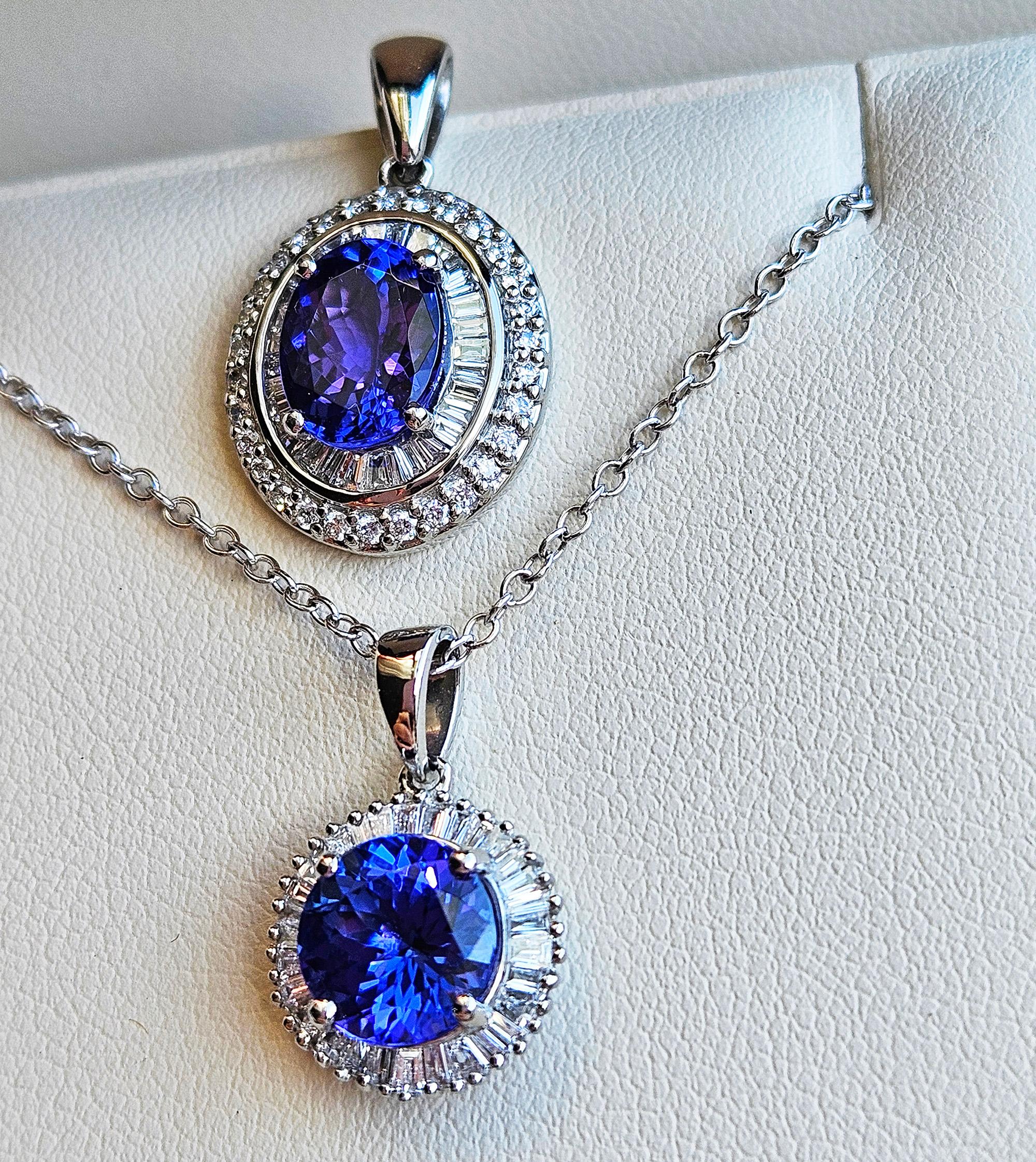 Rhapsody AAAA Round Tanzanite & E-F VS Baguettes Diamonds 3.20ctw PL Pendant en venta 13
