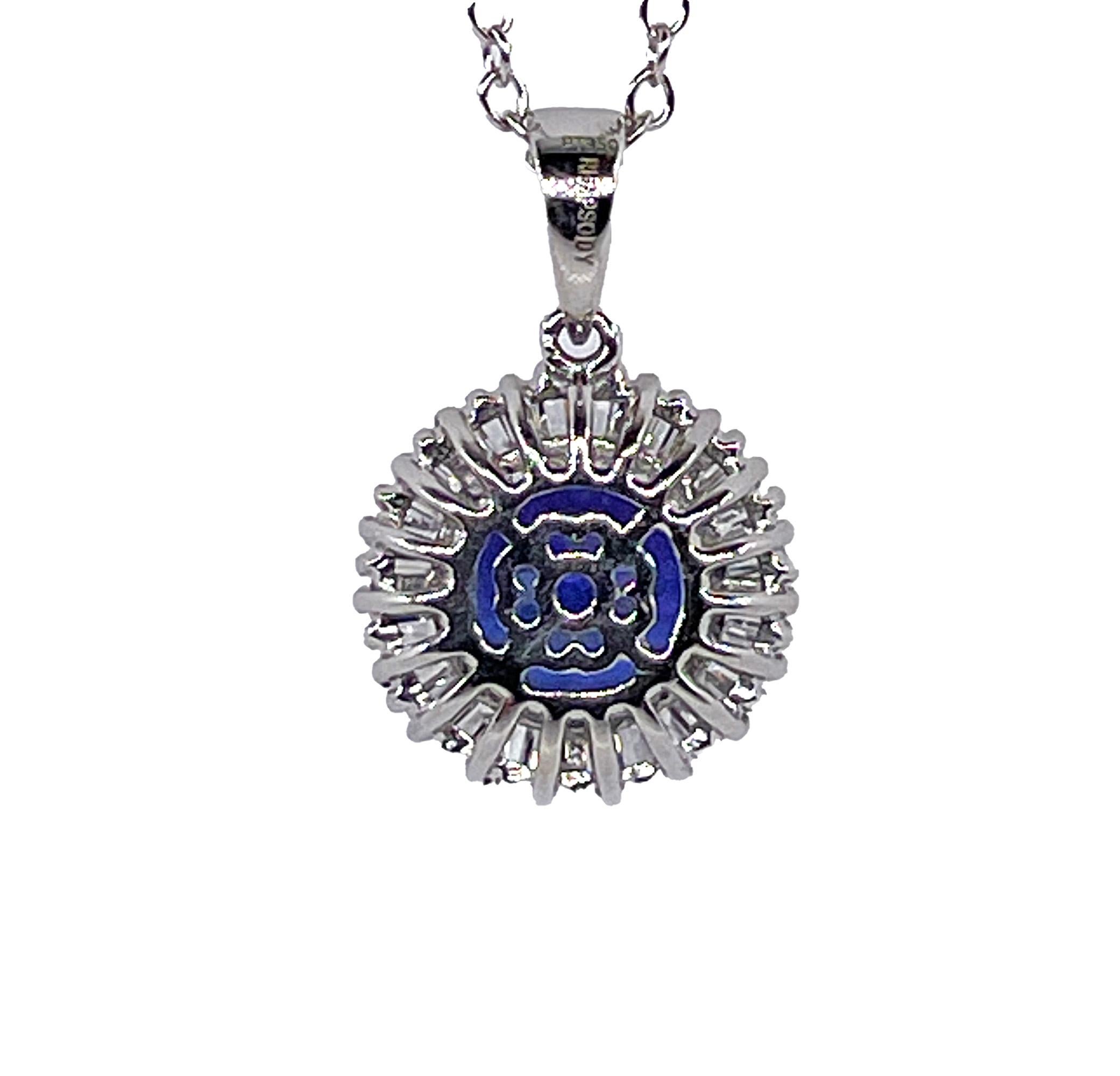 Rhapsody AAAA Round Tanzanite & E-F VS Baguettes Diamonds 3.20ctw PL Pendant Moderno en venta
