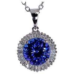 Rhapsody AAAA Round Tanzanite & E-F VS Baguettes Diamonds 3.20ctw PL Pendant