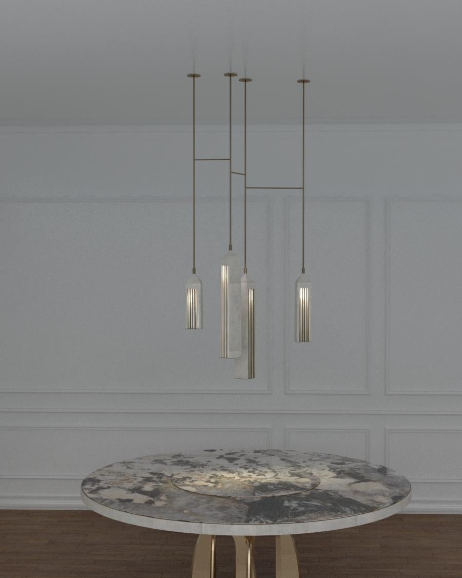 Art Déco Lampadario Rhapsody Cluster II in quarzo zigrino e ottone di Patrick Coard Paris in vendita