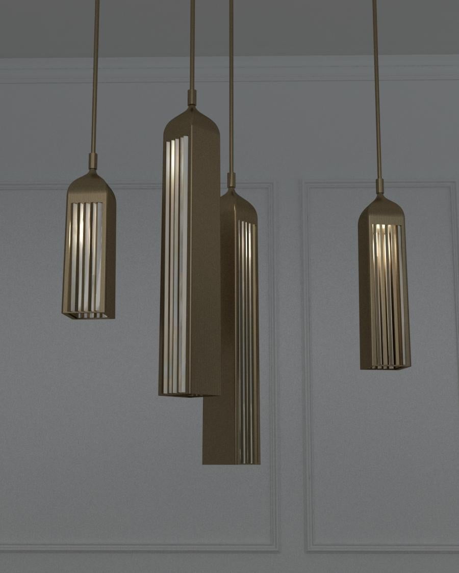 Lampadario Rhapsody Cluster II in quarzo zigrino e ottone di Patrick Coard Paris In condizioni Nuovo in vendita a New York, NY