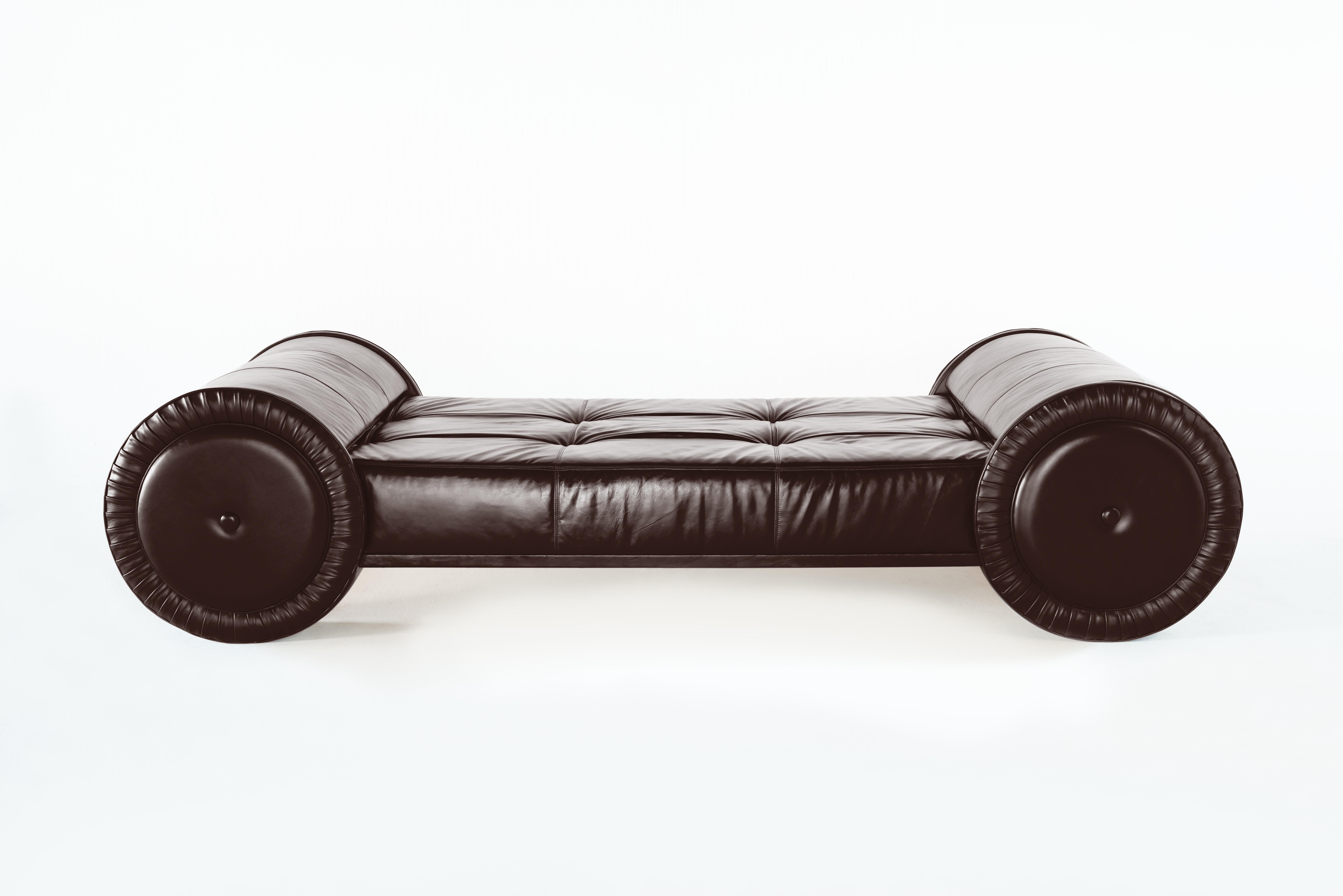 Modern Rhapsody, Dark Brown Leather Daybed, Chesterfield Style, Used for Exhibition For Sale
