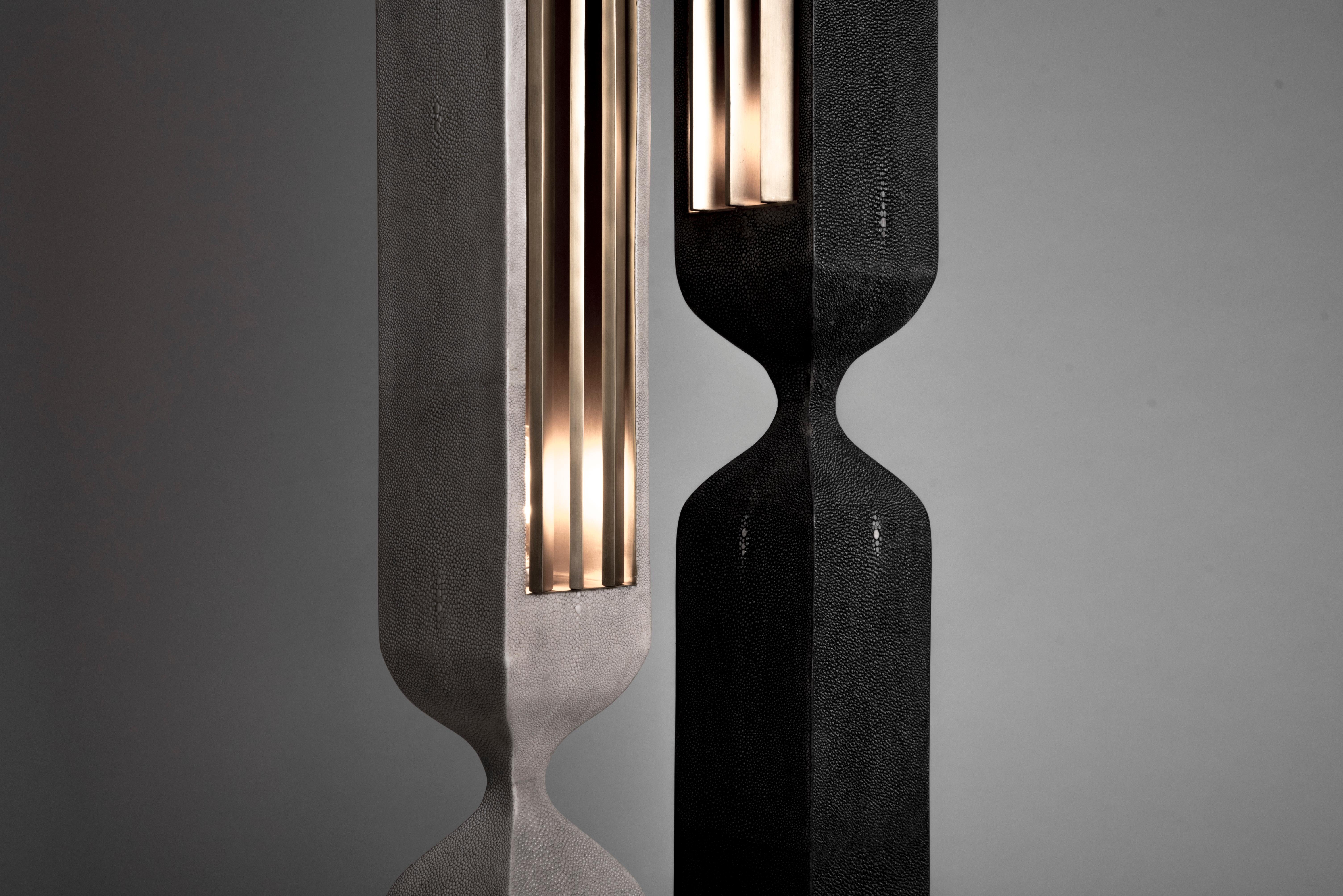 Hand-Crafted Rhapsody Floor Lamp in Shagreen Bronze-Patina Brass by Patrick Coard Paris For Sale