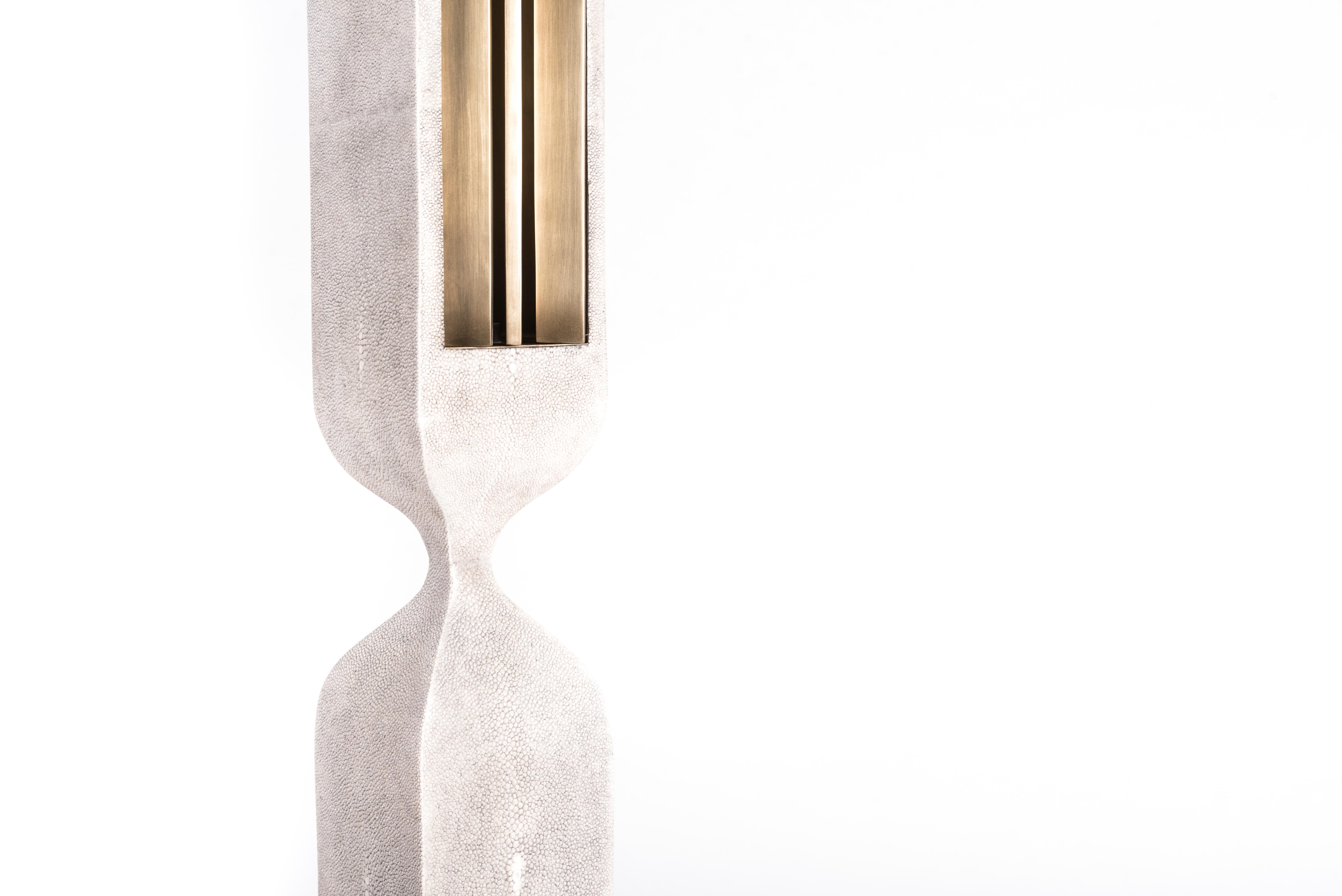 Art Deco Rhapsody Floor Lamp in Cream Shagreen Bronze-Patina Brass by Patrick Coard Paris For Sale