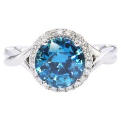 Rhapsody Platinum 2.20ct Blue Zircon and Diamond Halo Ring