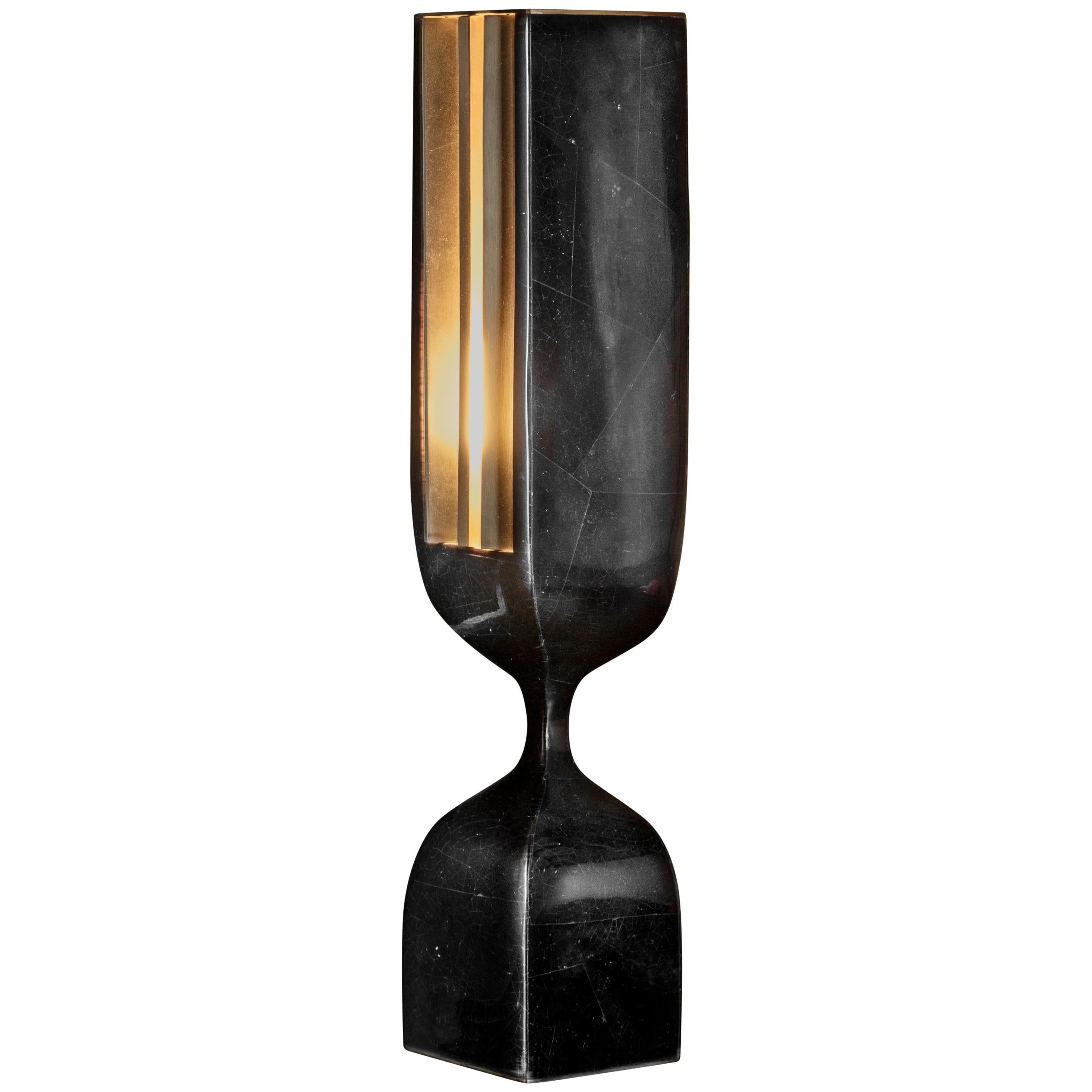 Rhapsody Tischlampe aus schwarzer Muschel und bronzefarbenem, patinafarbenem Messing von Patrick Coard Paris im Angebot