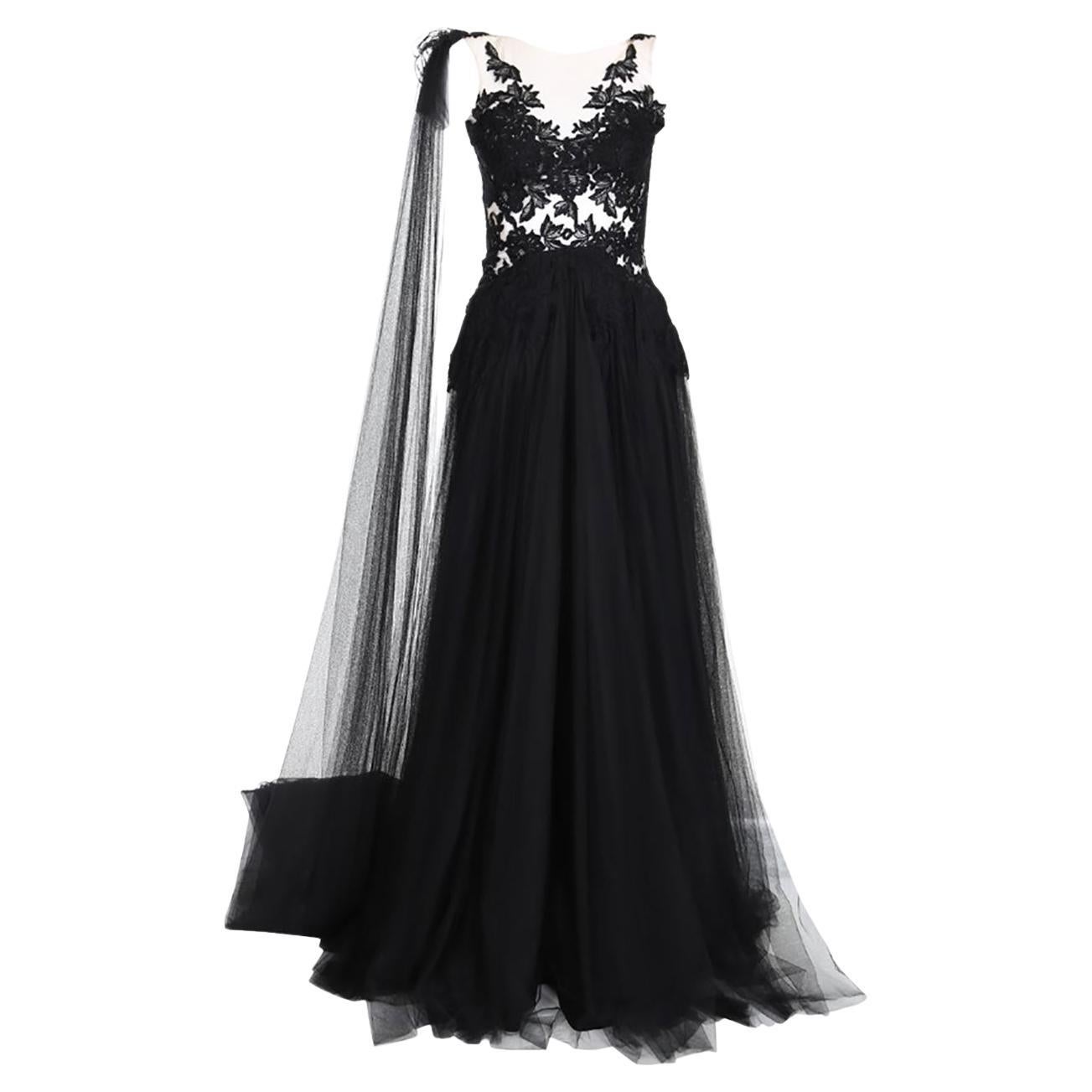 RHEA COSTA BLACK LACE and MESH BALL GOWN Sz IT 40 For Sale at 1stDibs ...