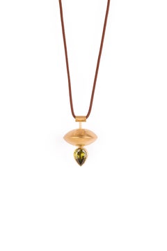 Rhea Necklace in Olive Green Silk, 24k Vermeil & Zircons by Katerina Makriyianni