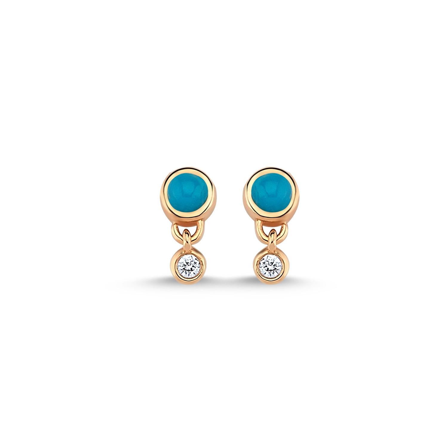 Rhea turquoise stud earring (single) in 14k rose gold by Selda Jewellery

Additional Information:-
Collection: Treasures of the Sea Collection
14k Rose gold
0.03ct White diamond
Height 1cm