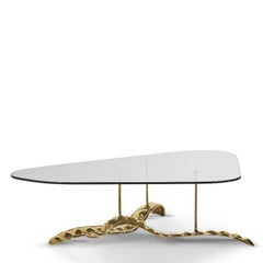 Rheedi - Center Table with Gold Brass Details and Tempered Glass Top