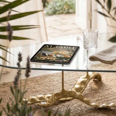 Rheedi Center Table with Gold Brass Details and Tempered Glass Top