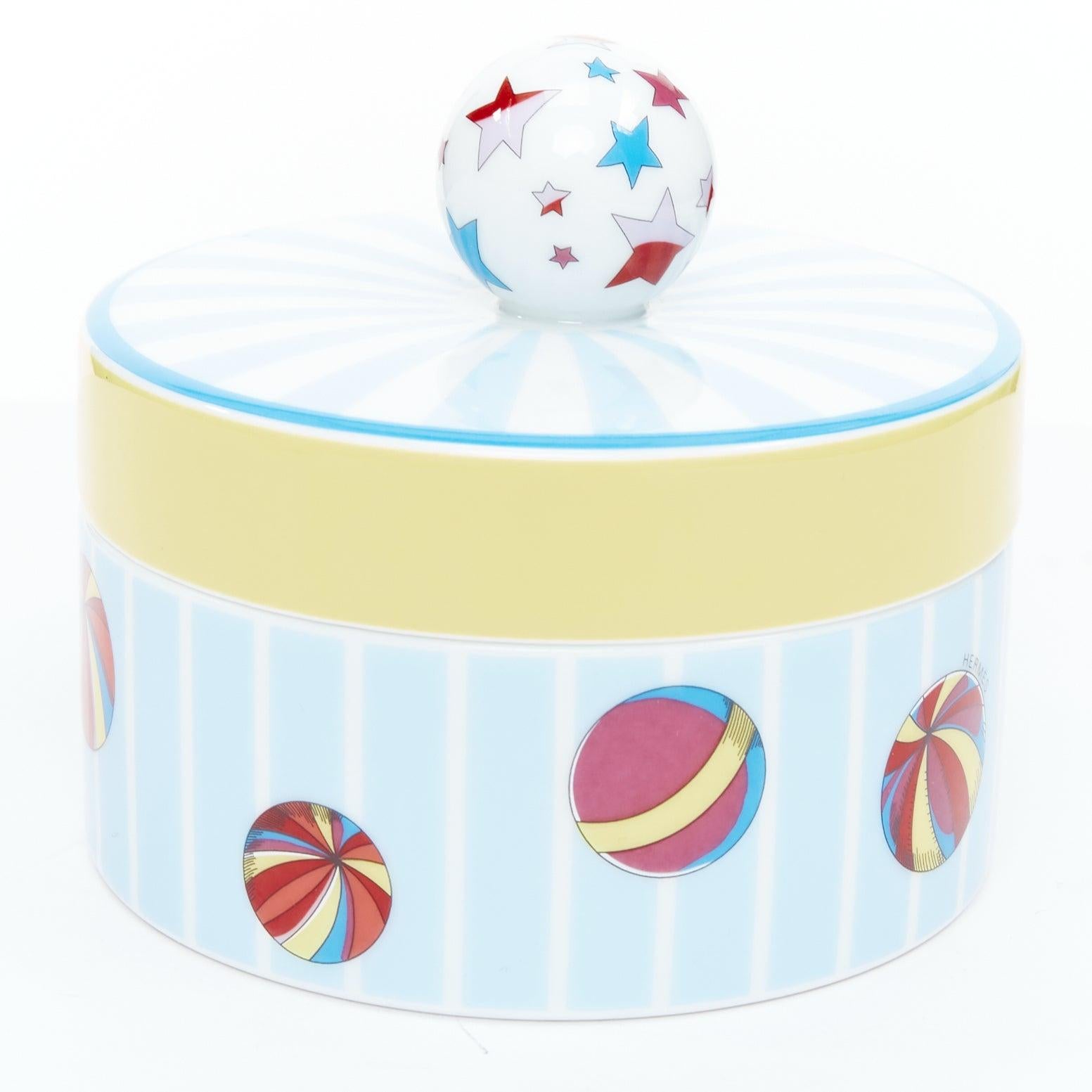 RHERMES Circus Round Box blue yellow white star balls porcelain container In Good Condition For Sale In Hong Kong, NT