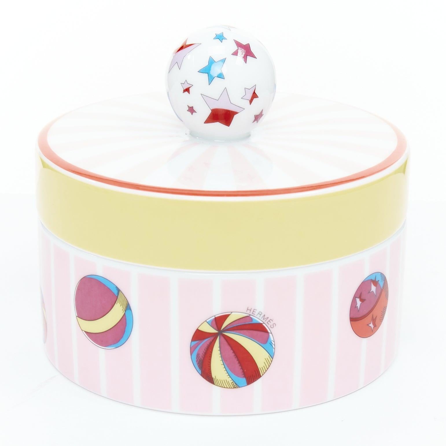 RHERMES Caja redonda circo rosa amarillo blanco estrella bolas recipiente porcelana Beige en venta