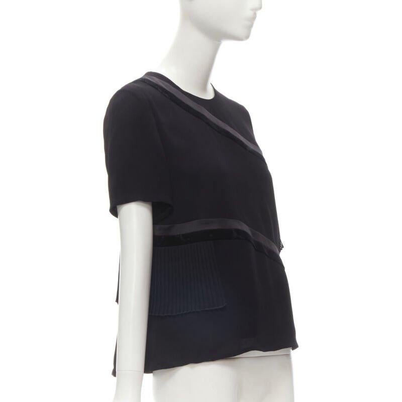 Nero RHIE - top in velluto satinato nero con volant plissettato US2 S in vendita