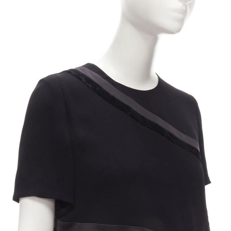 RHIE - top in velluto satinato nero con volant plissettato US2 S in vendita 2