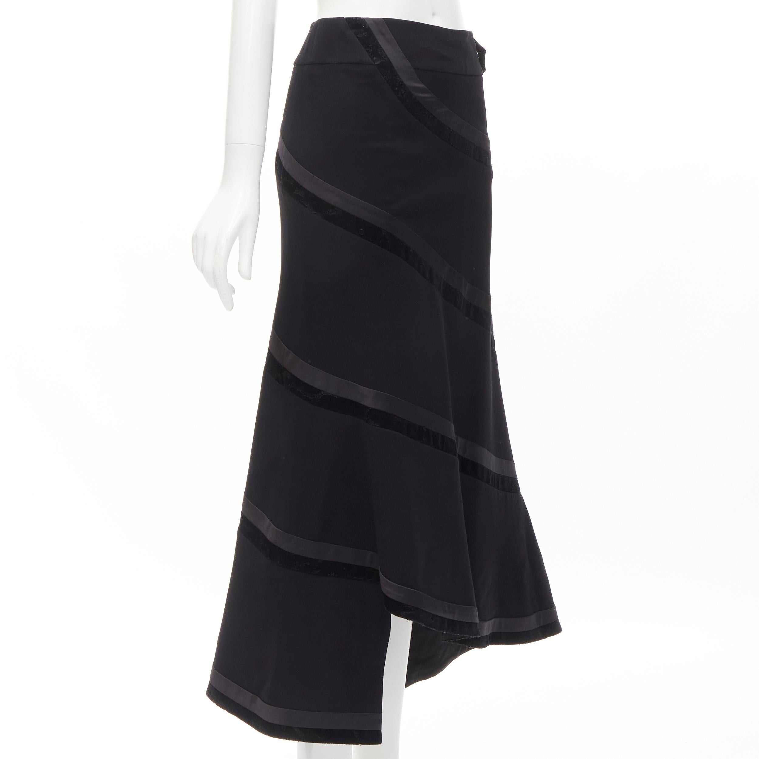 Black RHIE black velvet spiral trim flared midi skirt US4 S For Sale