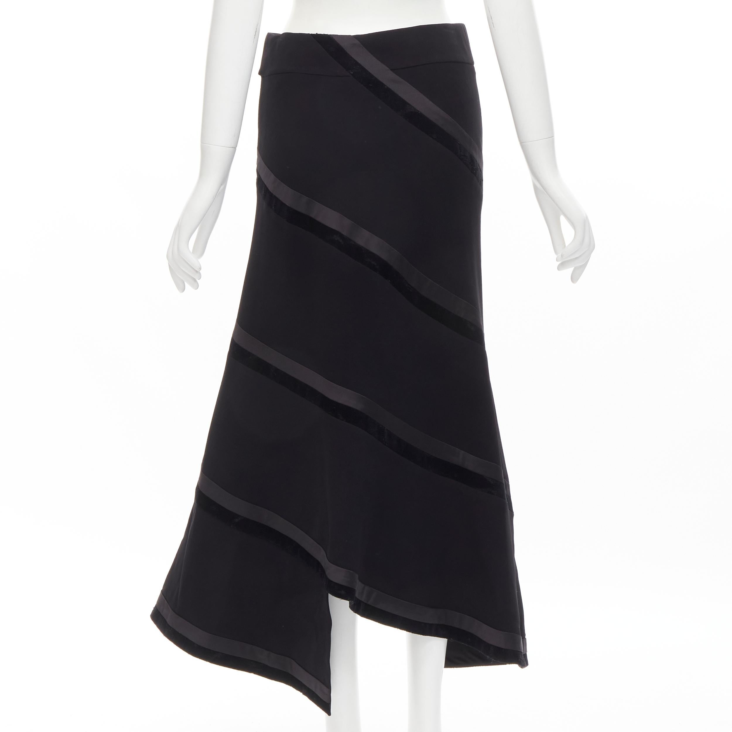 Women's RHIE black velvet spiral trim flared midi skirt US4 S For Sale