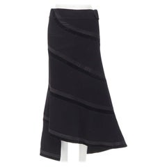RHIE black velvet spiral trim flared midi skirt US4 S