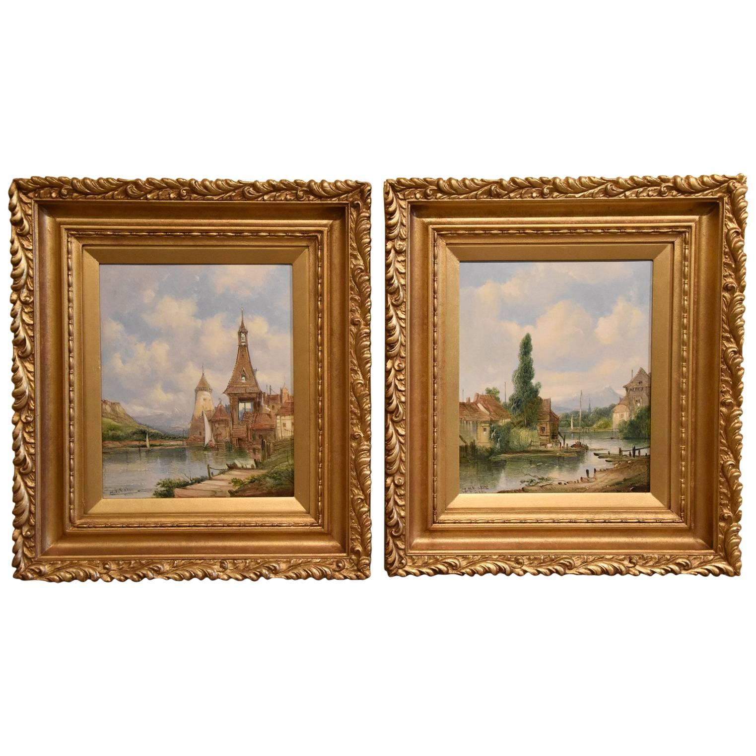 "Rhineland Views" Pair by Alfred Henry Vickers For Sale
