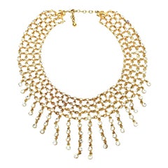 Rhinestone and Gilded Metal Bib Necklace Vintage