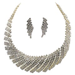 Rhinestone Bib Cocktail Statement Necklace and Earrings