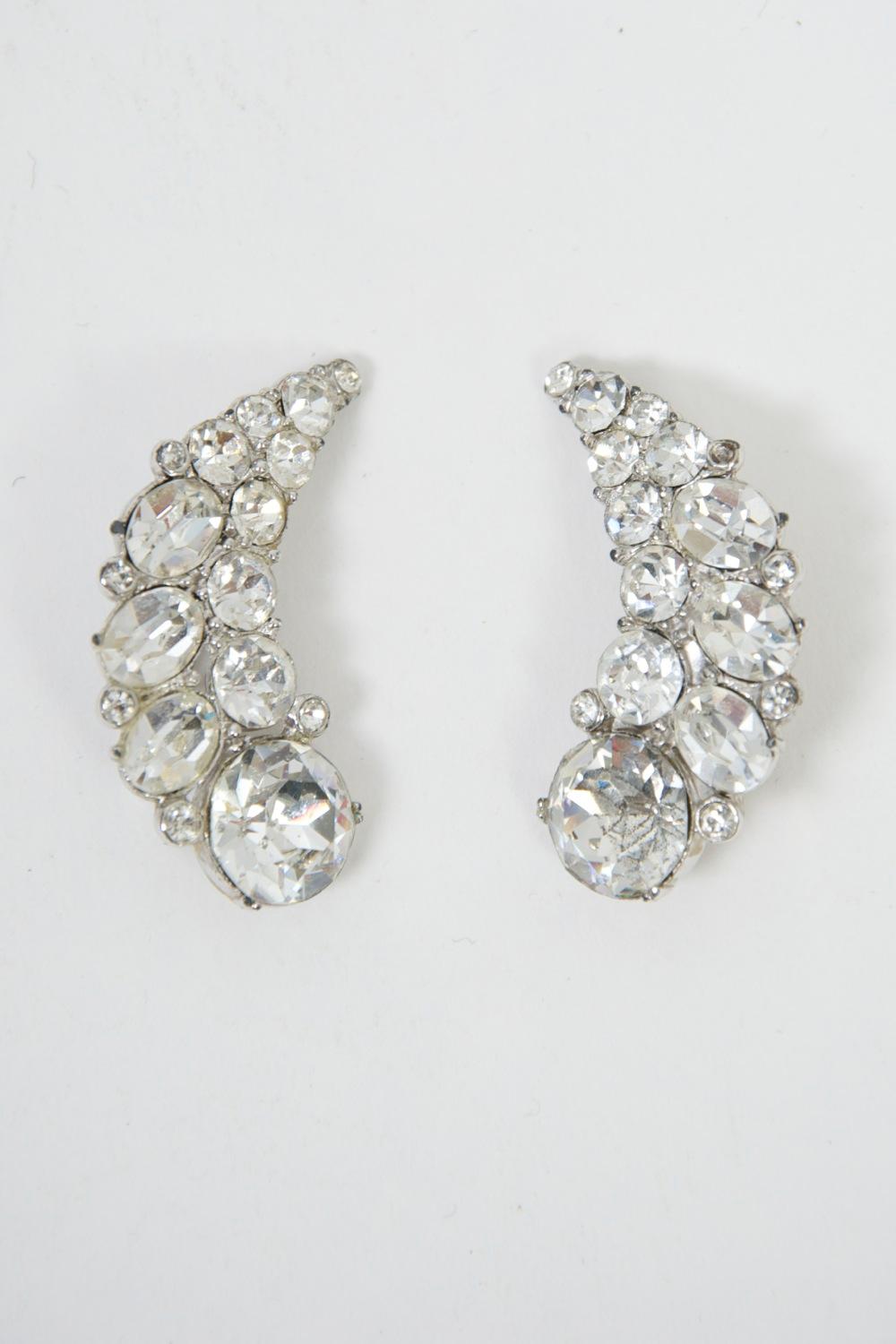 Rhinestone Crescent Earrings In Good Condition For Sale In Alford, MA