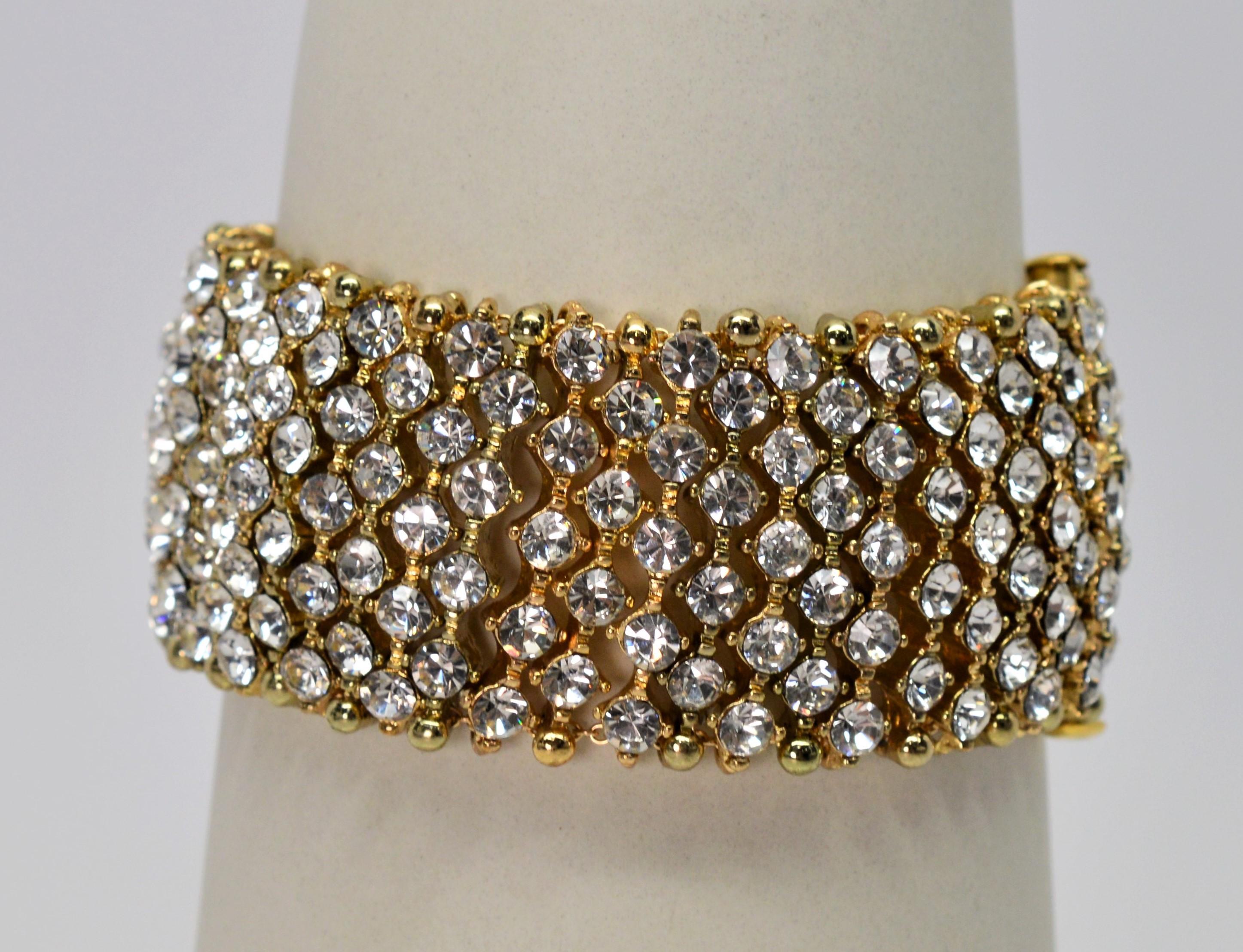 Round Cut Rhinestone Crystal Costume Jeweled Link Bracelet For Sale