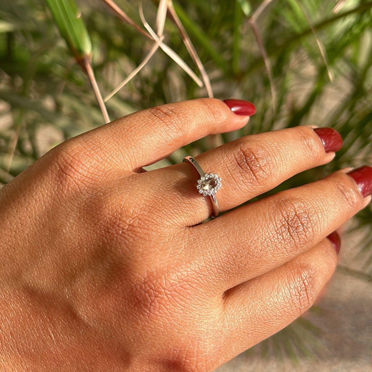 For Sale:  Rhinestone CZ and Smoky Quartz Halo Wedding Ring for Her in 925 Sterling Silver 2