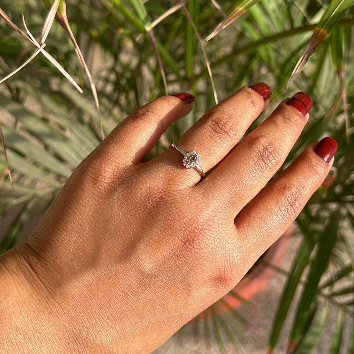 For Sale:  Rhinestone CZ and Smoky Quartz Halo Wedding Ring for Her in 925 Sterling Silver 4