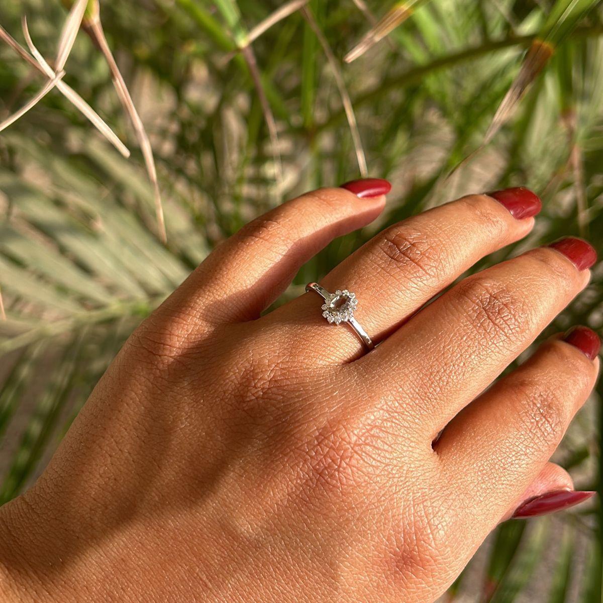For Sale:  Rhinestone CZ and Smoky Quartz Halo Wedding Ring for Her in 925 Sterling Silver 6