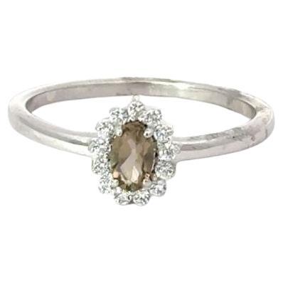 For Sale:  Rhinestone CZ and Smoky Quartz Halo Wedding Ring for Her in 925 Sterling Silver