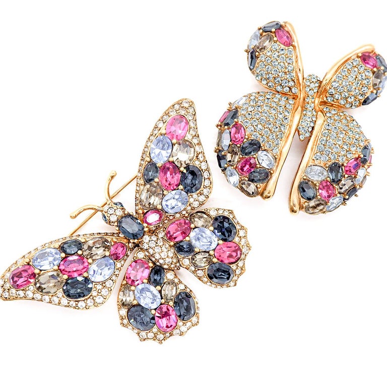 Rhinestone Encrusted Butterfly Brooch For Sale at 1stDibs