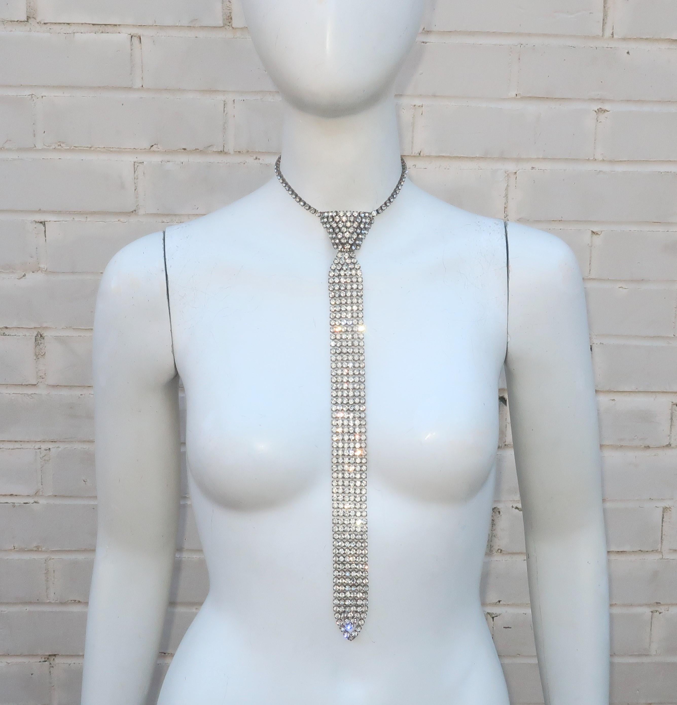 Rhinestone Necktie Necklace, 1970's 2