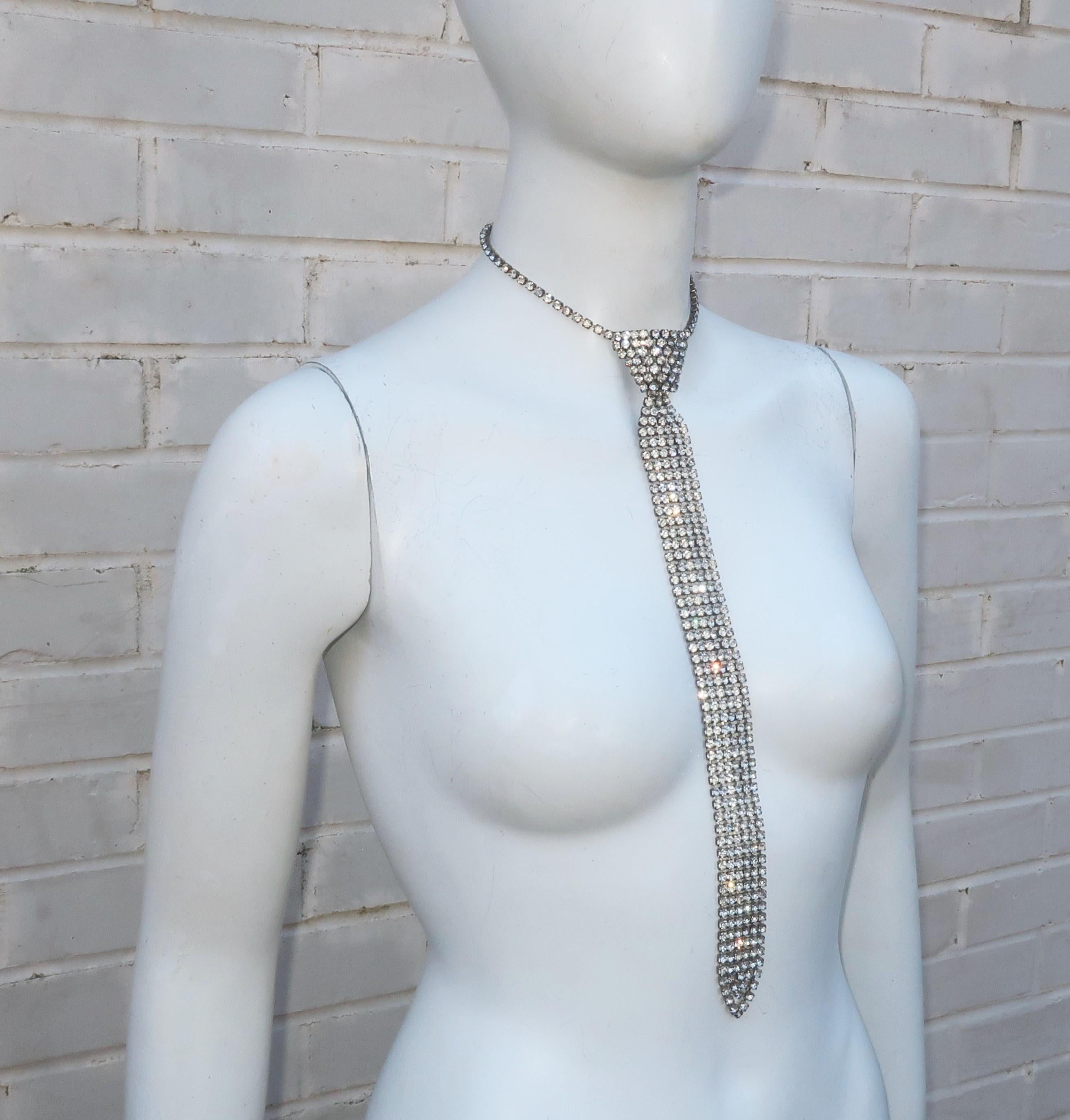 Rhinestone Necktie Necklace, 1970's 3