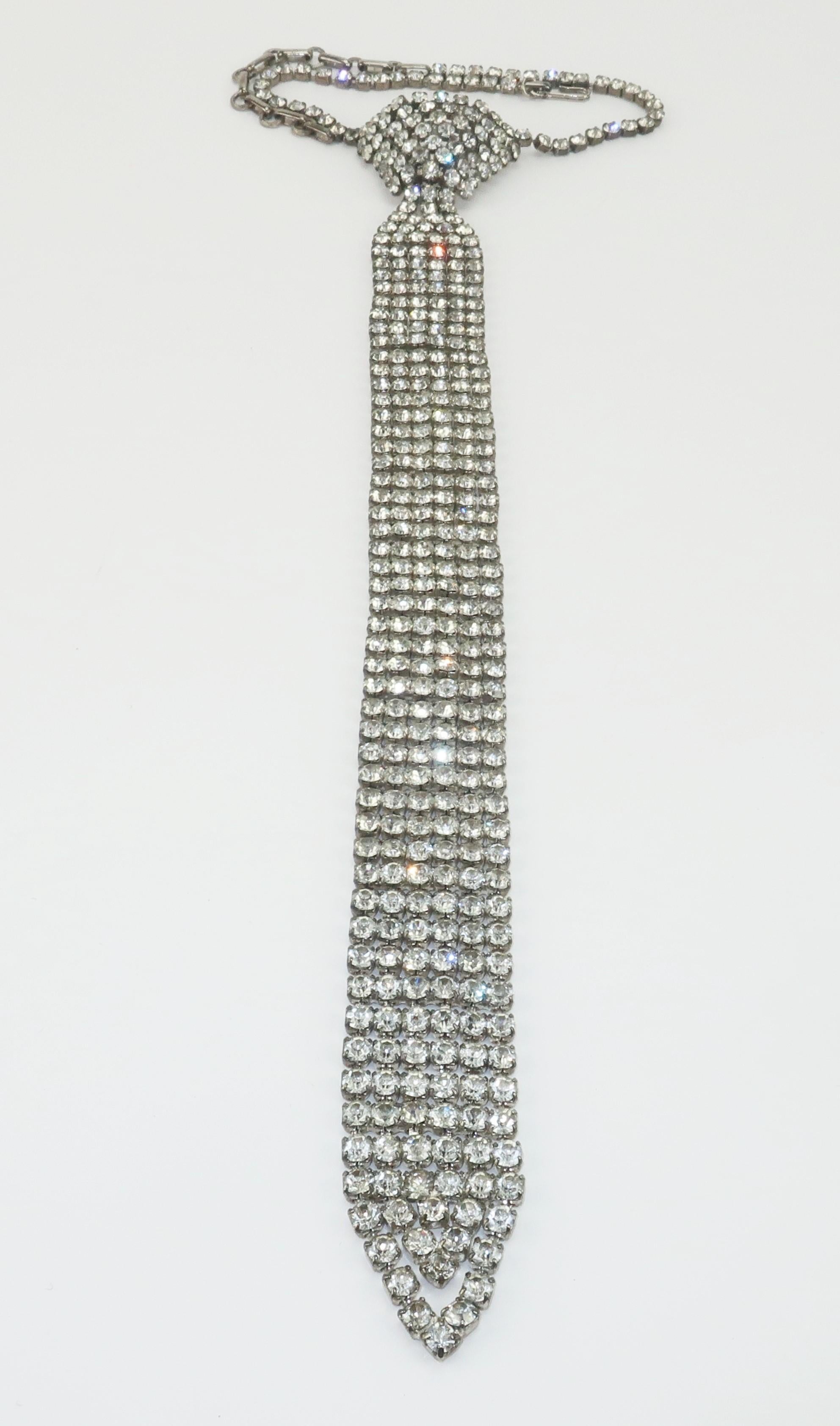 Retro Rhinestone Necktie Necklace, 1970's