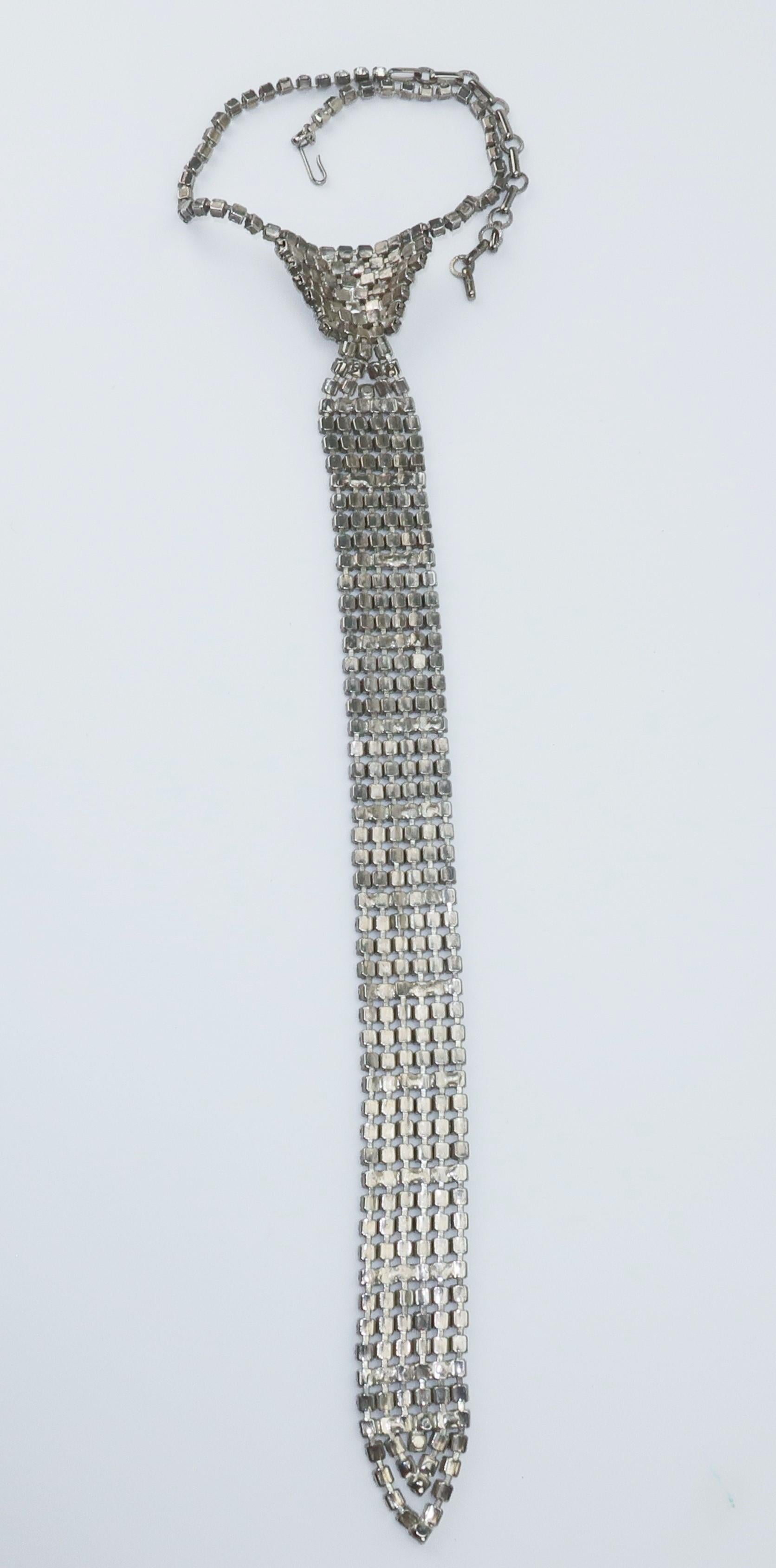 Women's or Men's Rhinestone Necktie Necklace, 1970's