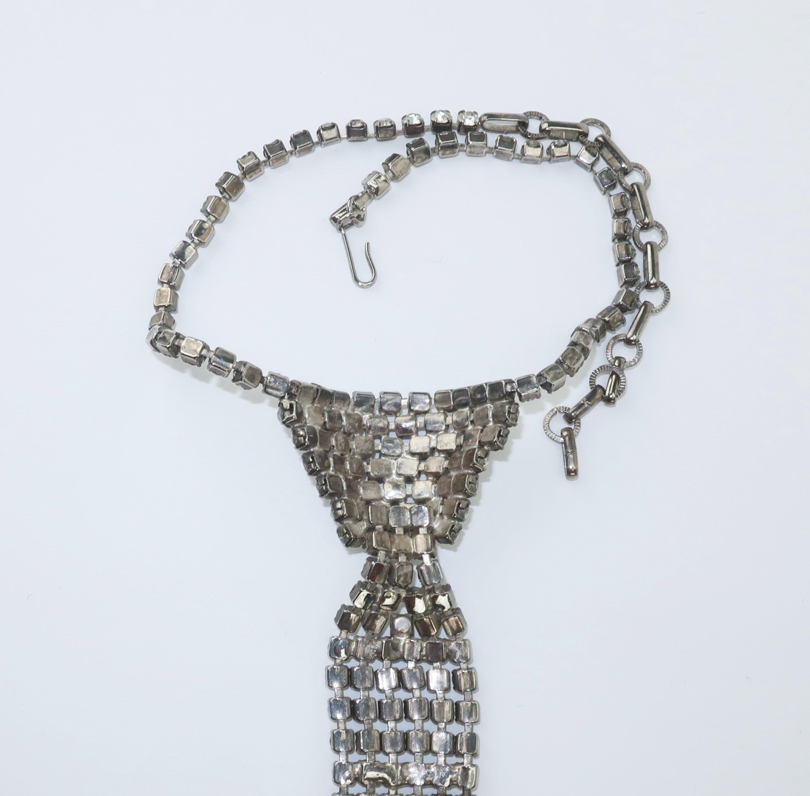 Rhinestone Necktie Necklace, 1970's 1