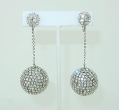 Rhinestone Orb Drop Dangle Earrings, 1960's