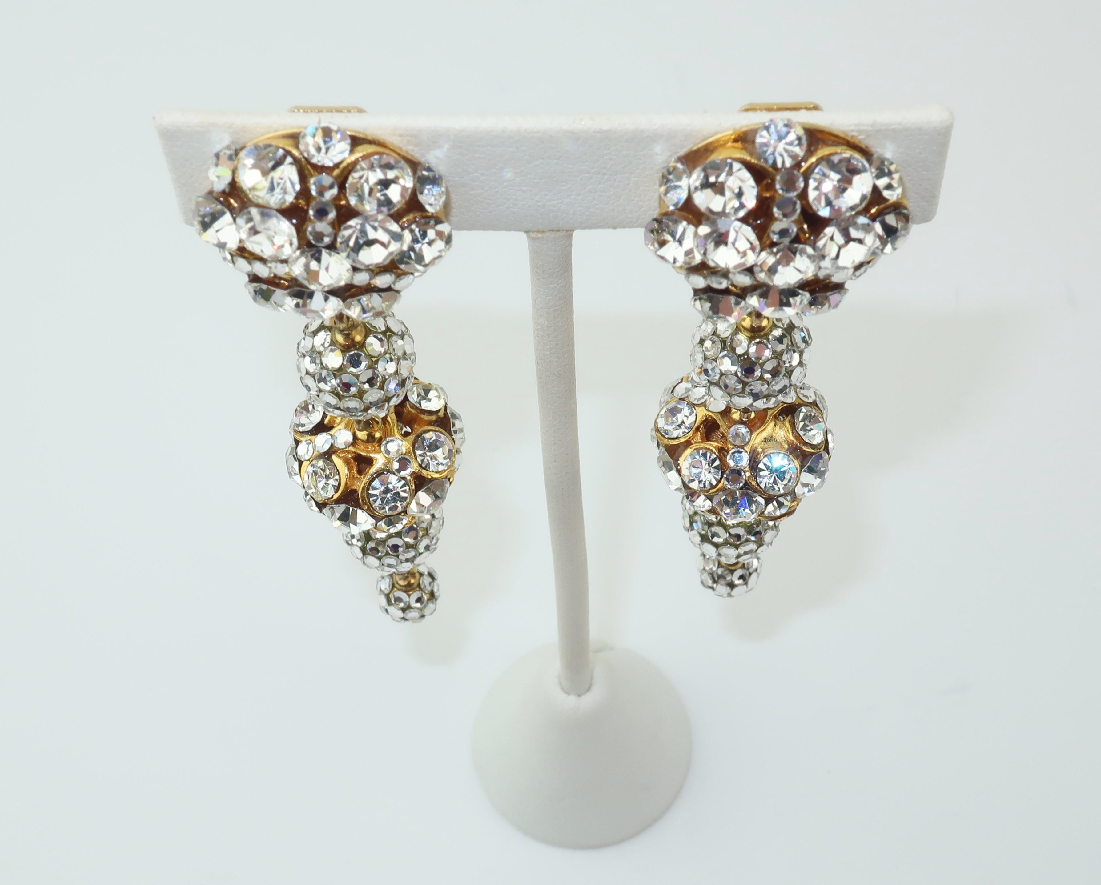 Women's Rhinestone & Pave Crystal Dangle Drop Earrings, C.1980