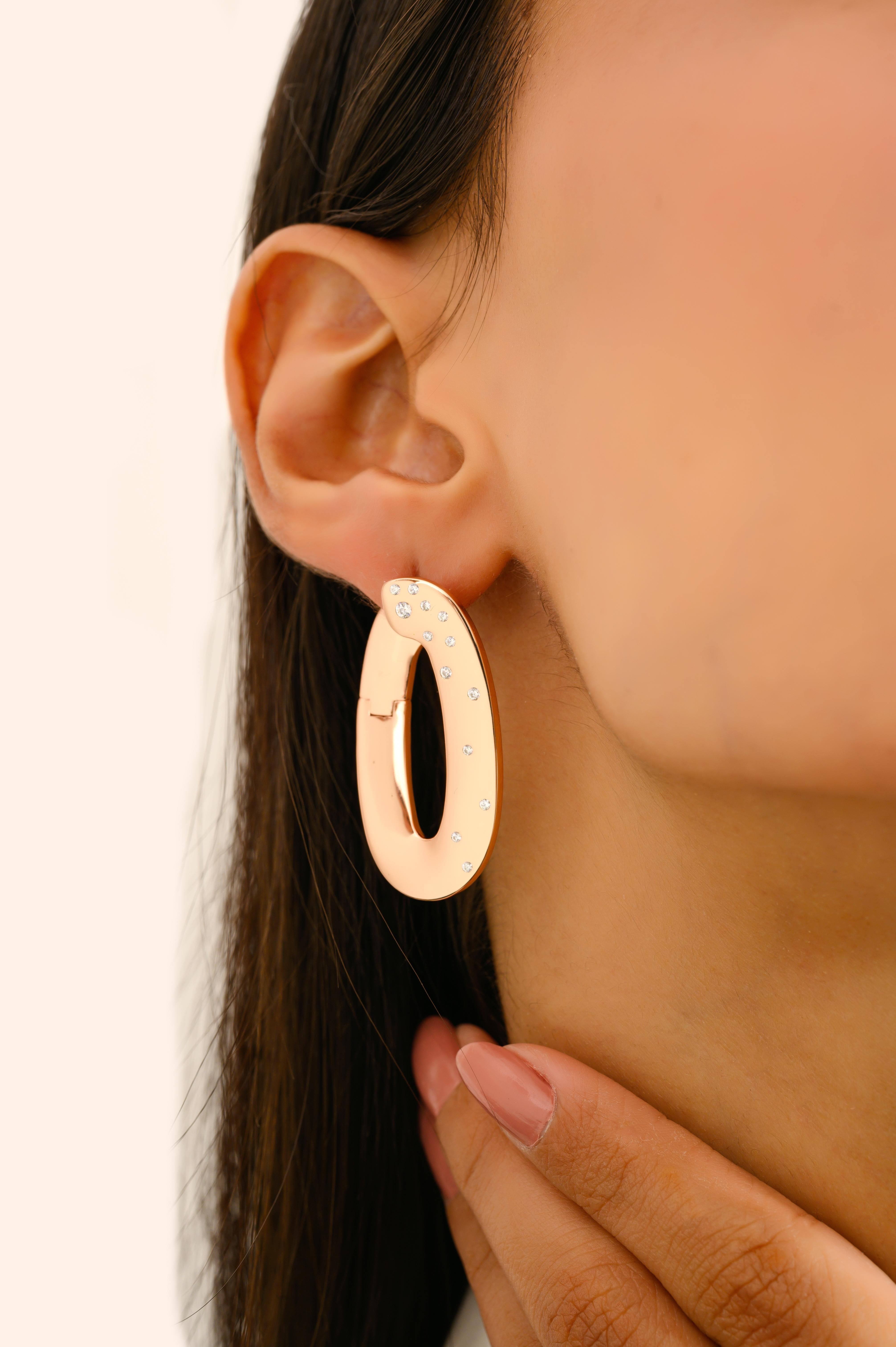 Taglio rotondo Orecchini ovali con strass in oro rosa in argento 925 A. Silver in vendita