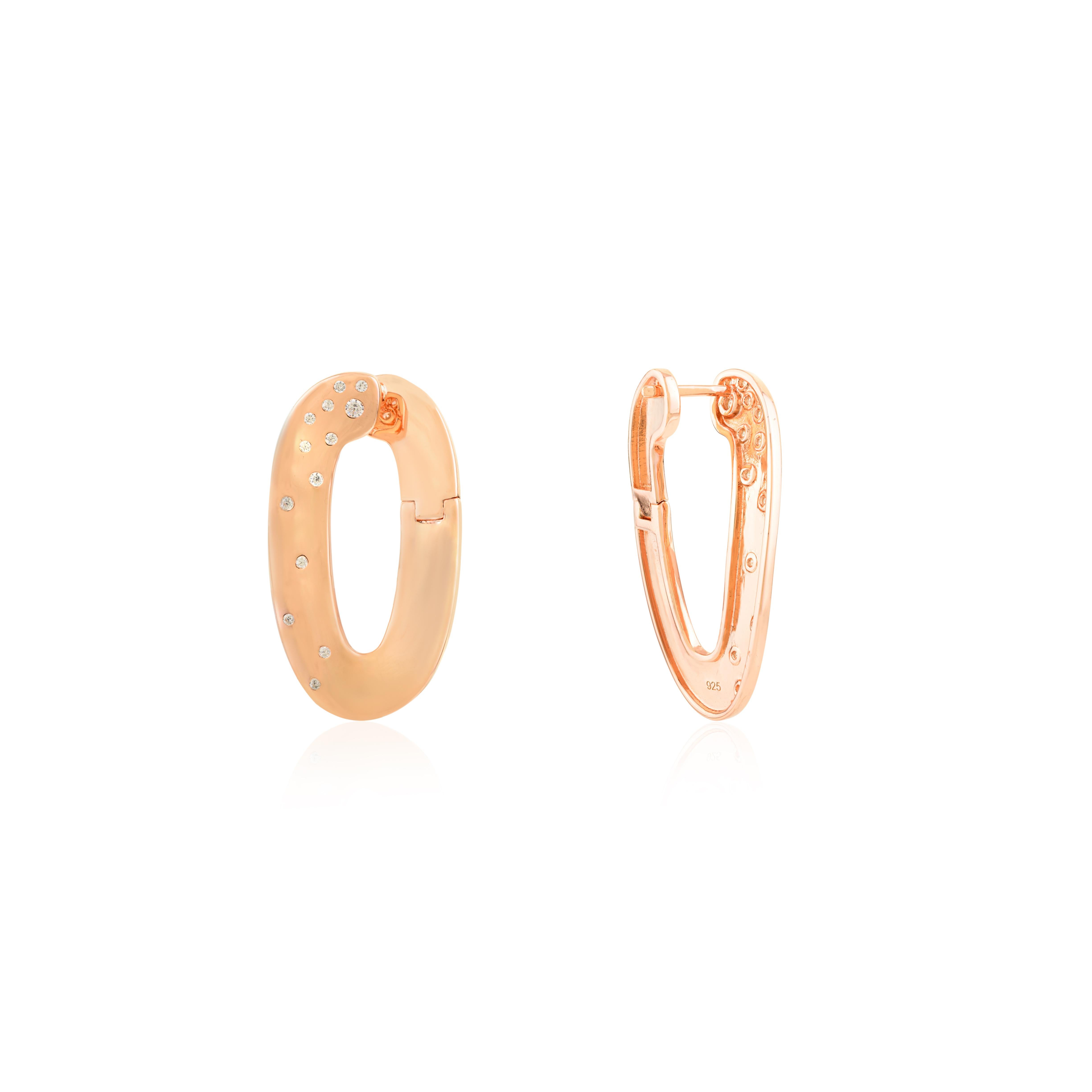 Orecchini ovali con strass in oro rosa in argento 925 A. Silver In condizioni Nuovo in vendita a New York, NY