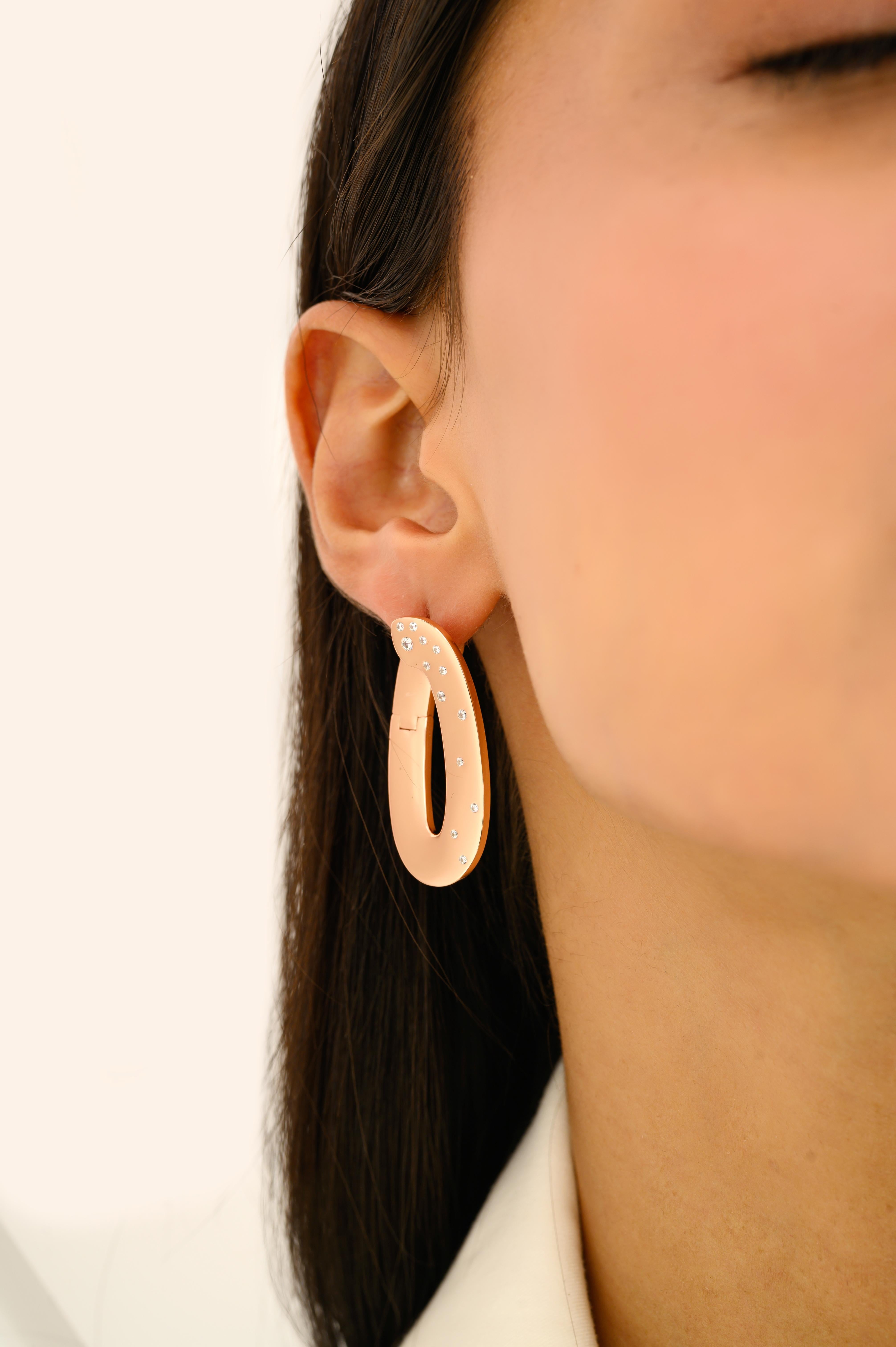 Donna Orecchini ovali con strass in oro rosa in argento 925 A. Silver in vendita