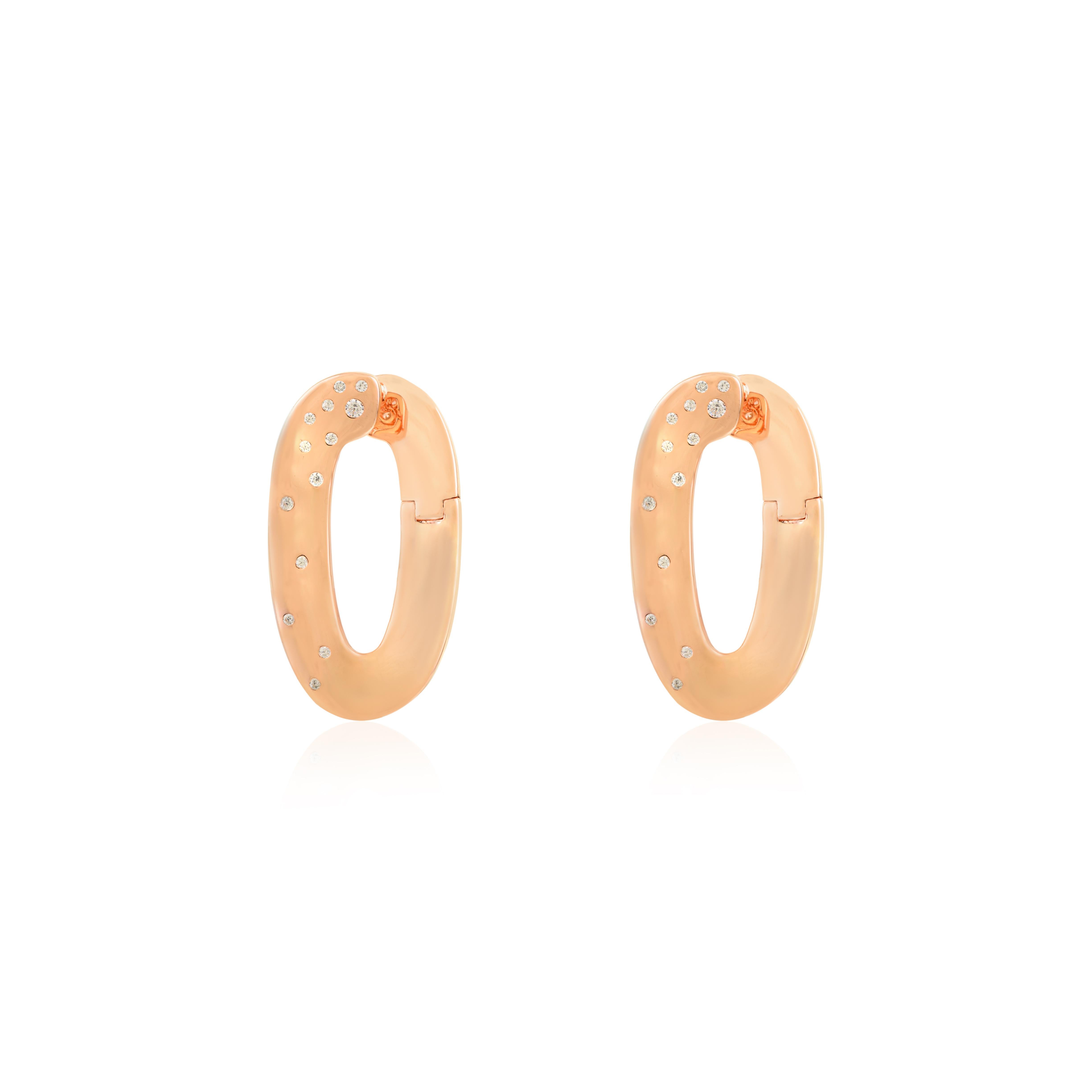 Orecchini ovali con strass in oro rosa in argento 925 A. Silver in vendita 1
